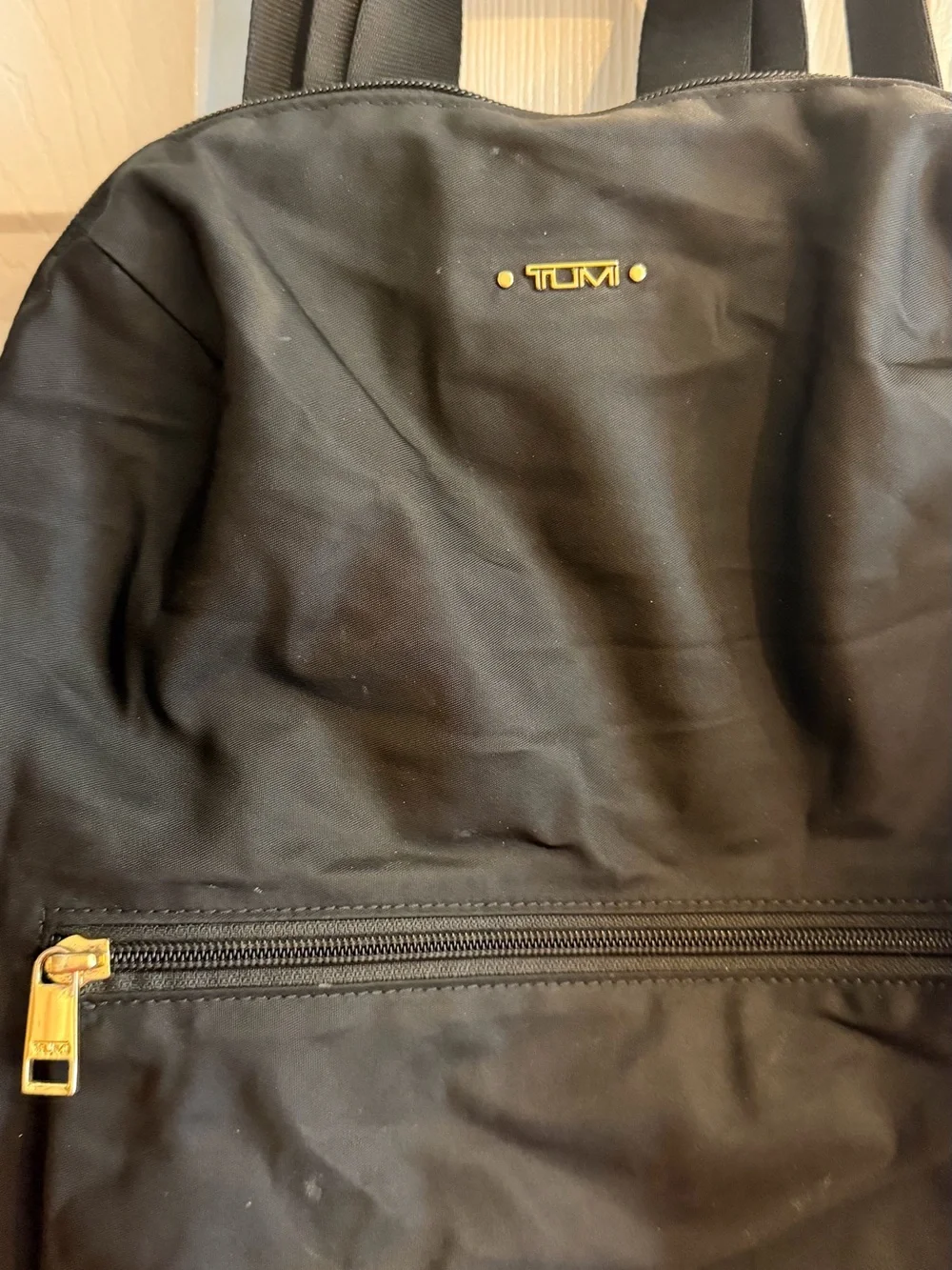Tumi Black Nylon Backpack with Gold-Tone Hardware